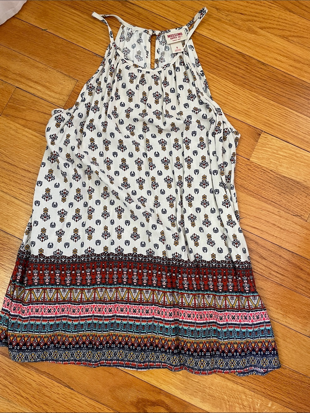 Mossimo Supply Co. White Halter Tank with Multicolor Border Print